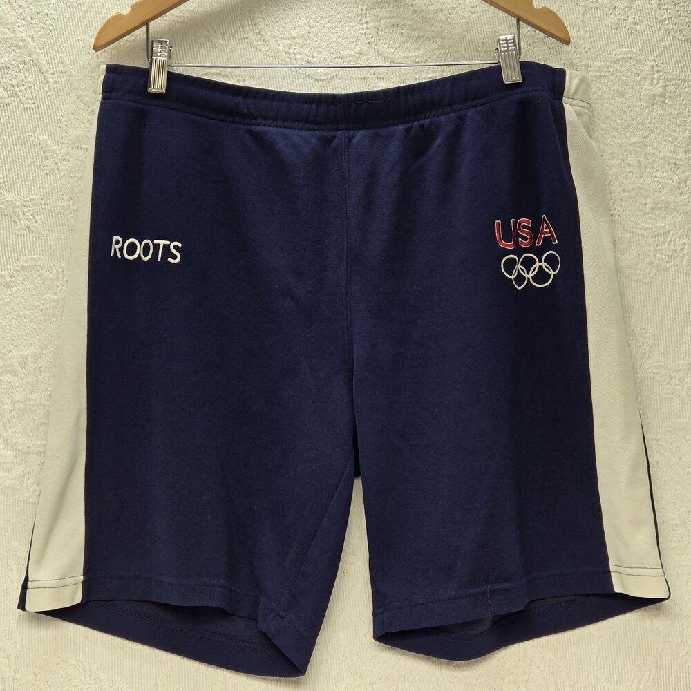 Vintage USA 2004 Athens Olympic Team Roots Official Navy Sweatshorts Rare !!